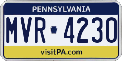 PA license plate MVR4230