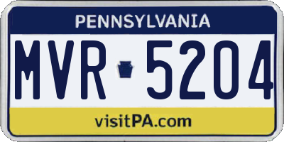 PA license plate MVR5204