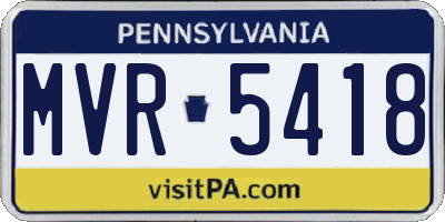 PA license plate MVR5418