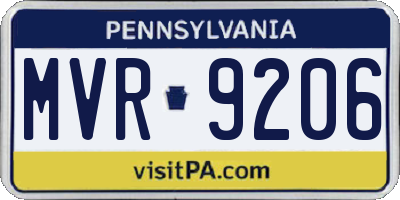 PA license plate MVR9206