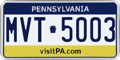 PA license plate MVT5003