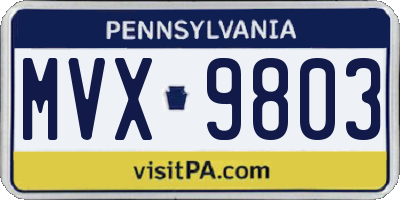 PA license plate MVX9803