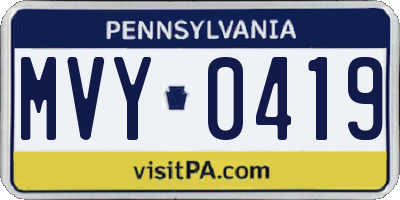 PA license plate MVY0419