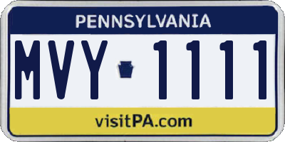 PA license plate MVY1111
