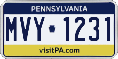 PA license plate MVY1231