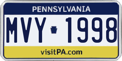 PA license plate MVY1998
