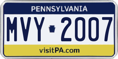 PA license plate MVY2007