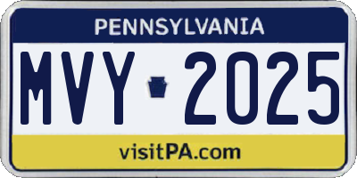 PA license plate MVY2025
