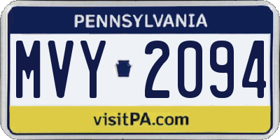 PA license plate MVY2094