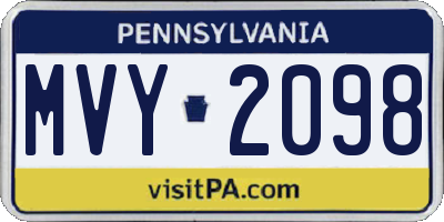 PA license plate MVY2098