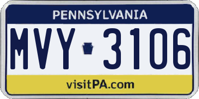 PA license plate MVY3106