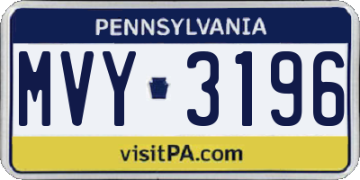 PA license plate MVY3196