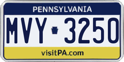 PA license plate MVY3250