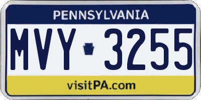 PA license plate MVY3255