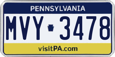 PA license plate MVY3478