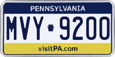 PA license plate MVY9200