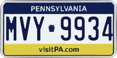 PA license plate MVY9934