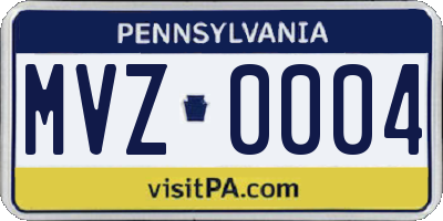 PA license plate MVZ0004