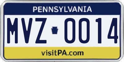 PA license plate MVZ0014