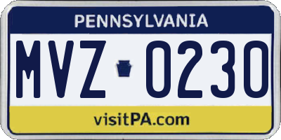 PA license plate MVZ0230