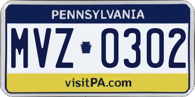 PA license plate MVZ0302