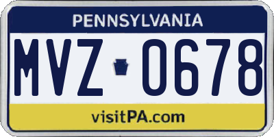 PA license plate MVZ0678