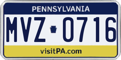 PA license plate MVZ0716