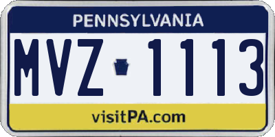 PA license plate MVZ1113