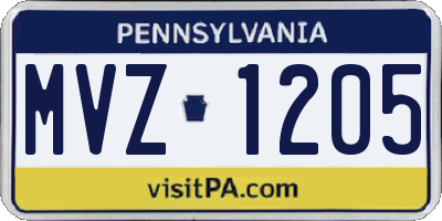 PA license plate MVZ1205
