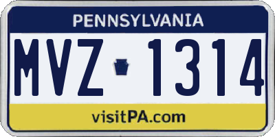 PA license plate MVZ1314