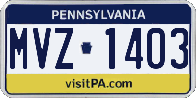 PA license plate MVZ1403