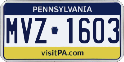PA license plate MVZ1603