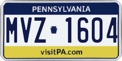 PA license plate MVZ1604