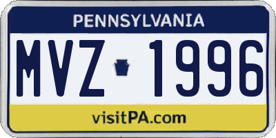 PA license plate MVZ1996
