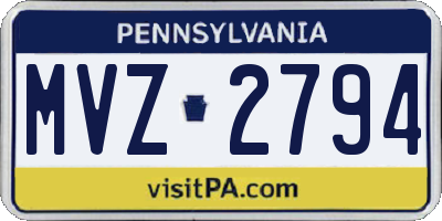 PA license plate MVZ2794