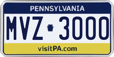 PA license plate MVZ3000