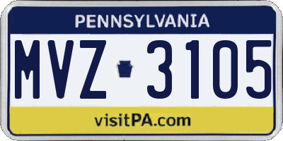 PA license plate MVZ3105