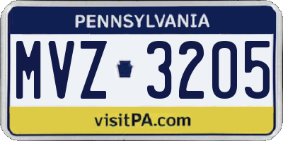 PA license plate MVZ3205