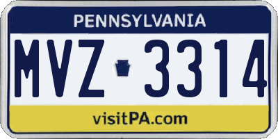 PA license plate MVZ3314