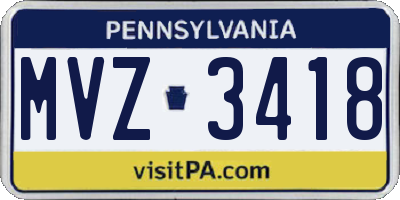 PA license plate MVZ3418