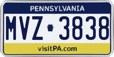 PA license plate MVZ3838