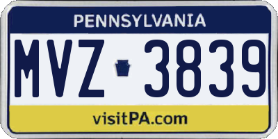 PA license plate MVZ3839