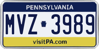 PA license plate MVZ3989