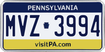 PA license plate MVZ3994