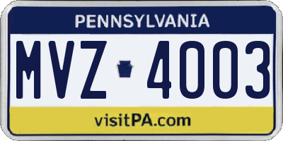 PA license plate MVZ4003