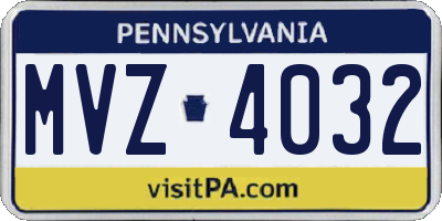 PA license plate MVZ4032