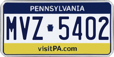 PA license plate MVZ5402