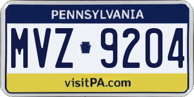 PA license plate MVZ9204
