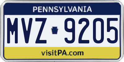 PA license plate MVZ9205