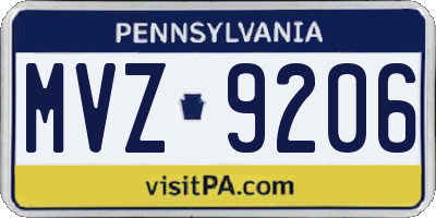 PA license plate MVZ9206